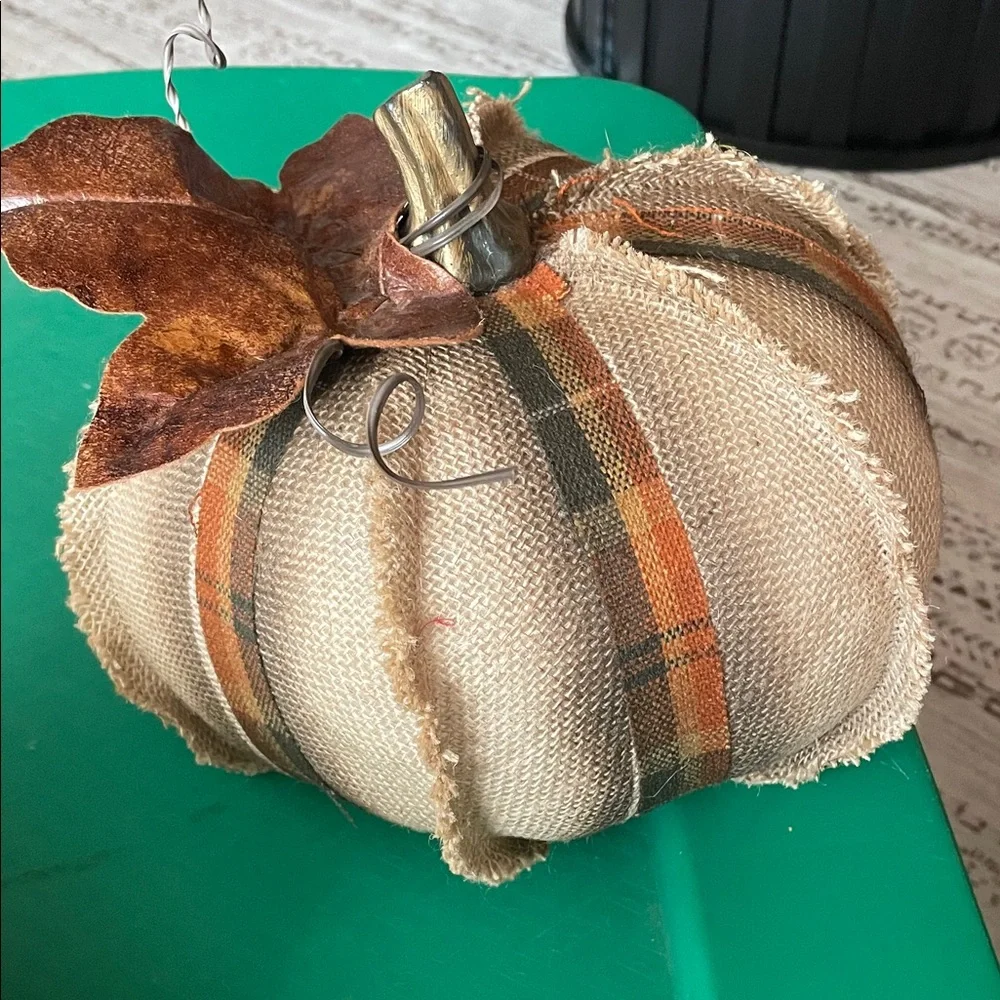 Rustic Fabric Pumpkins with Plaid Design, Set of 2